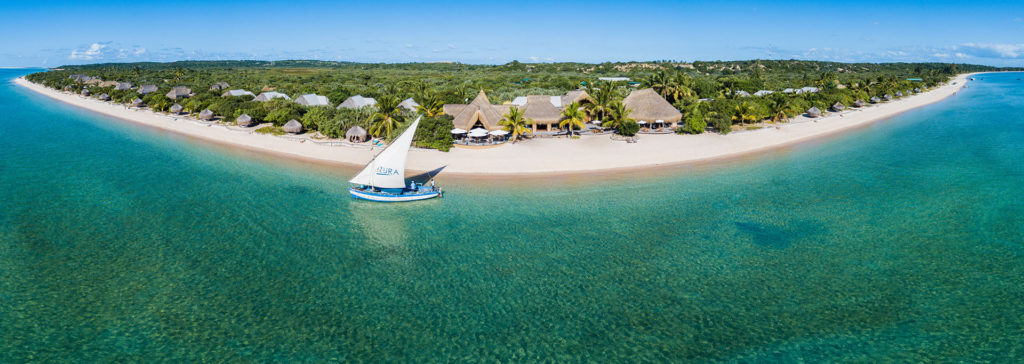 Island view of Azura Benguerra Mozambique with yacht