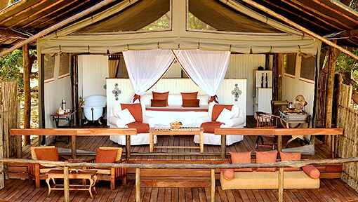 Bedroom area of Chiawa Camp luxury tent