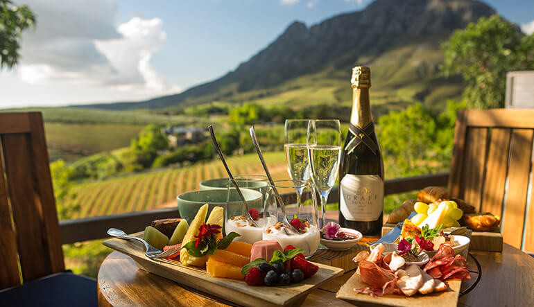 Cheese and charcuterie board with wine tasting at Delaire Graff Estate