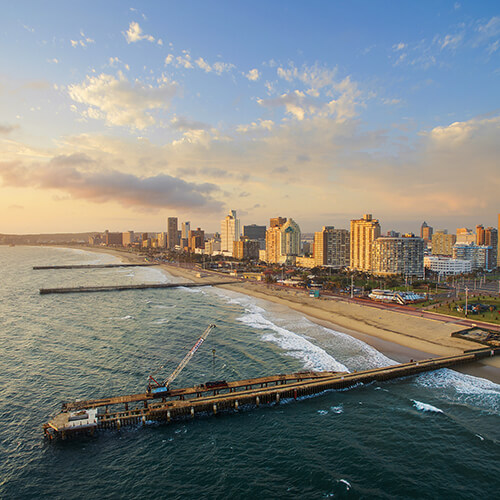 Aerial shot of Durban Beachfront in the Morning