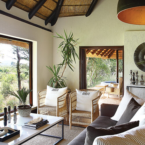 Lounge area in suite of Londolozi tree camp