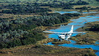 Helicopter flight over the Okavango Delta in Botswana