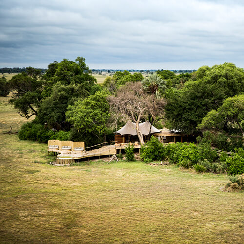 Aerial shot of Little Mombo Camp in Botswana