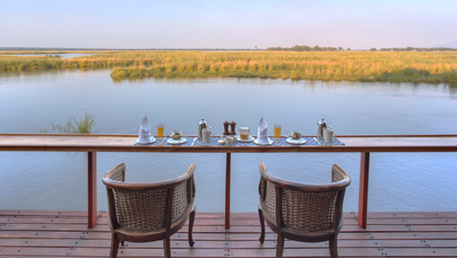 Breakfast bar overlooking Zambezi River at Sausage Tree Camp