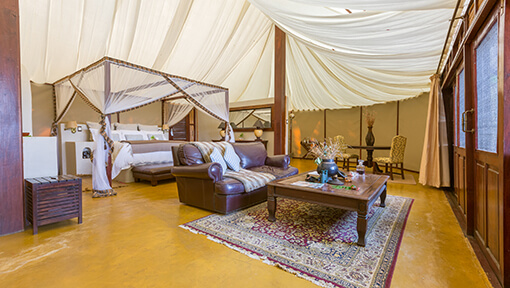 Interior of Sausage Tree Camp honeymoon suite