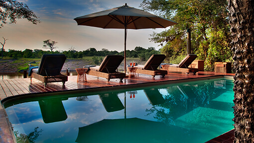 Pool with loungers at Savute Safari Lodge 