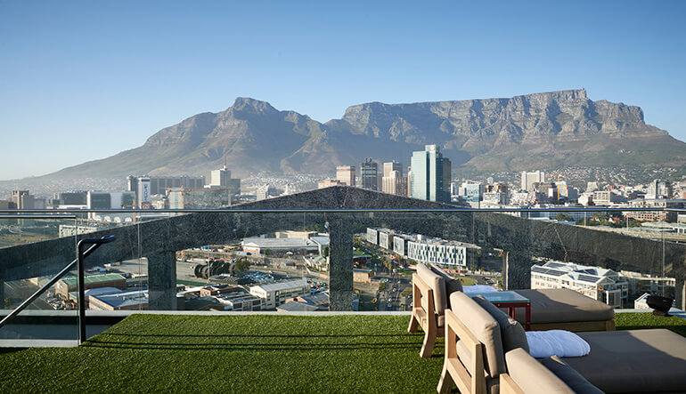 View of Table Mountain from The Silo Hotel sky terrace