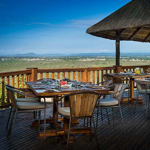 Dining on the deck at Ulusaba Rock Lodge