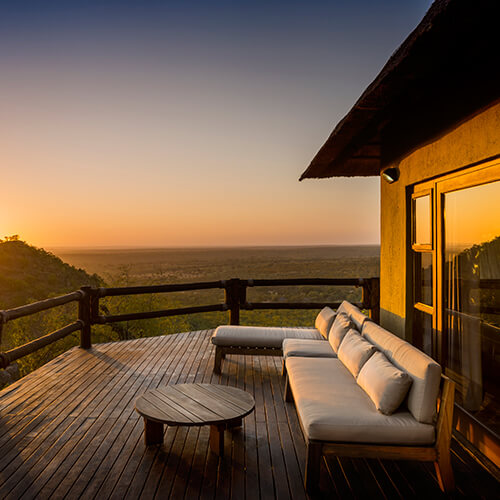 Sunset from the private deck of the Makwela Suite at Ulusaba Rock Lodge