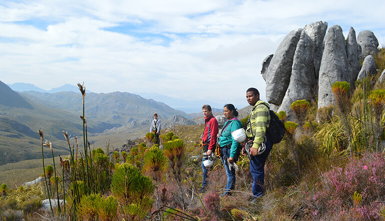 Group walking in Elgin Valley during Cape Canopy Tour