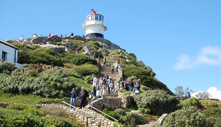 People walking up to the lighthouse at Cape Point