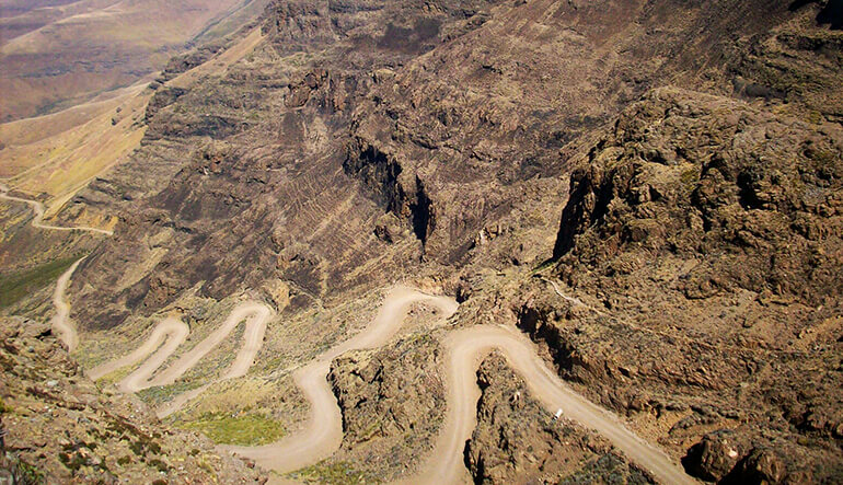 Winding roads of the Sani Pass in Lesotho