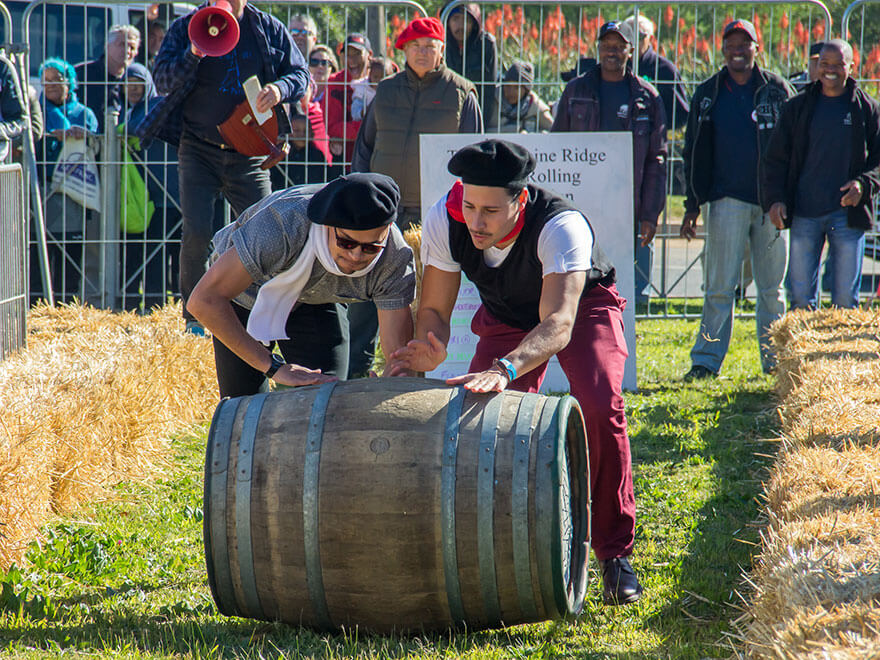 Barrel rolling competition at Franschhoek Bastille Festival 2017
