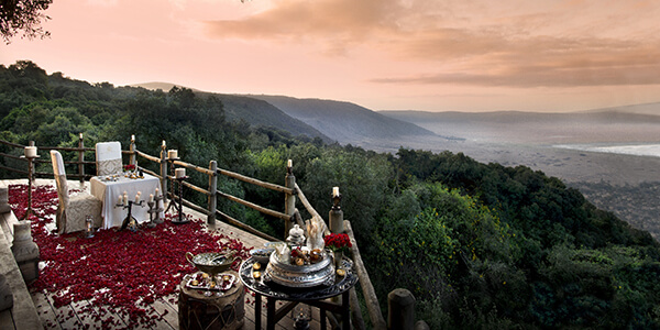 Romantic dinner at andBeyond Ngorongoro Crater Lodge