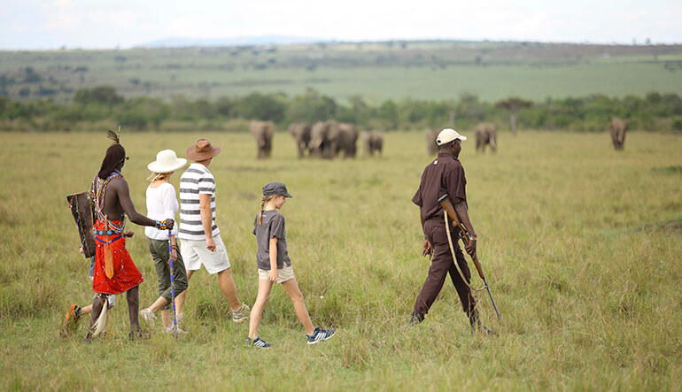 Walking safari in the Maasai Mara National Park in Kenya